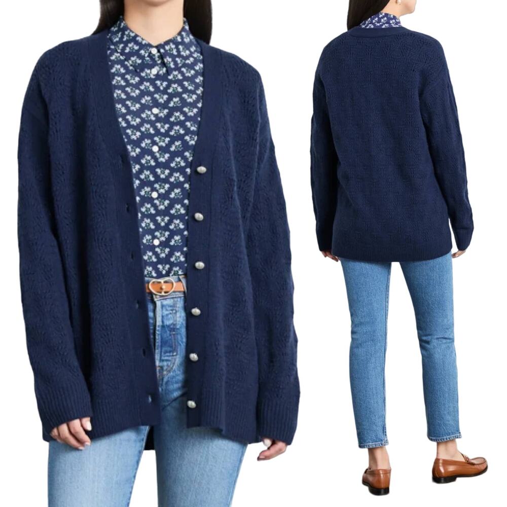Hill House The Simple Cardigan Grandpa Sweater Merino Wool Knit Blue NEW XS
